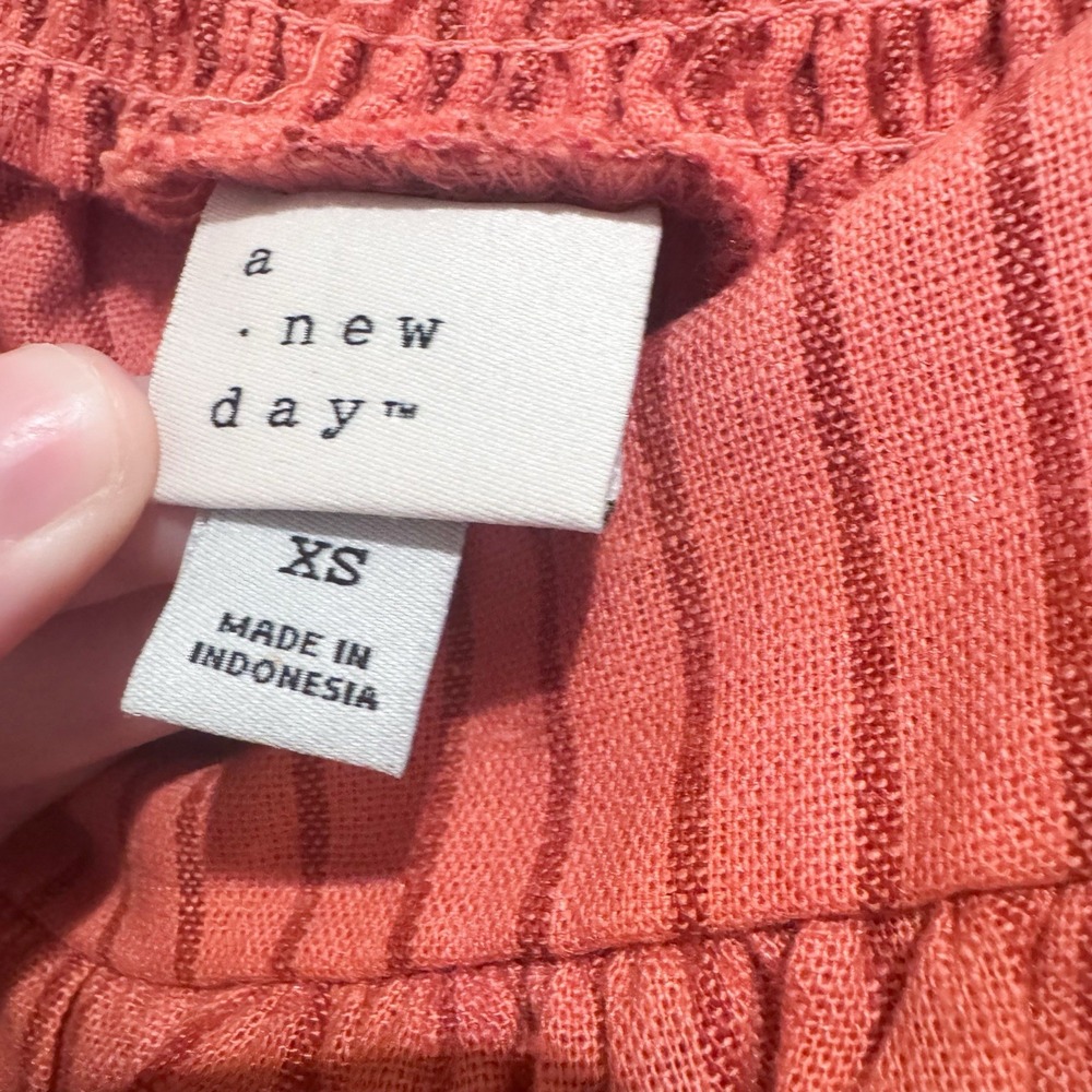A New Day Linen Dress XS Red Orange Stripe Maxi Flutter Sleeve Bump Friendly - Picture 4 of 9